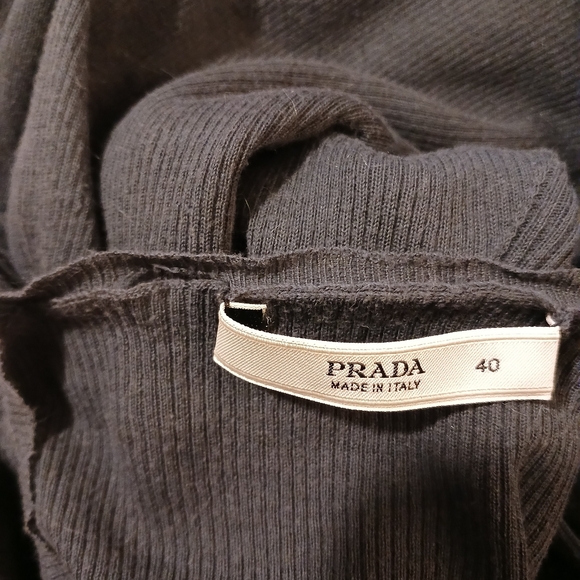 VTG PRADA Crew Neck Ribbed Knit Thin Classic Solid Blue Long Sleeve Top Shirt - Picture 6 of 6